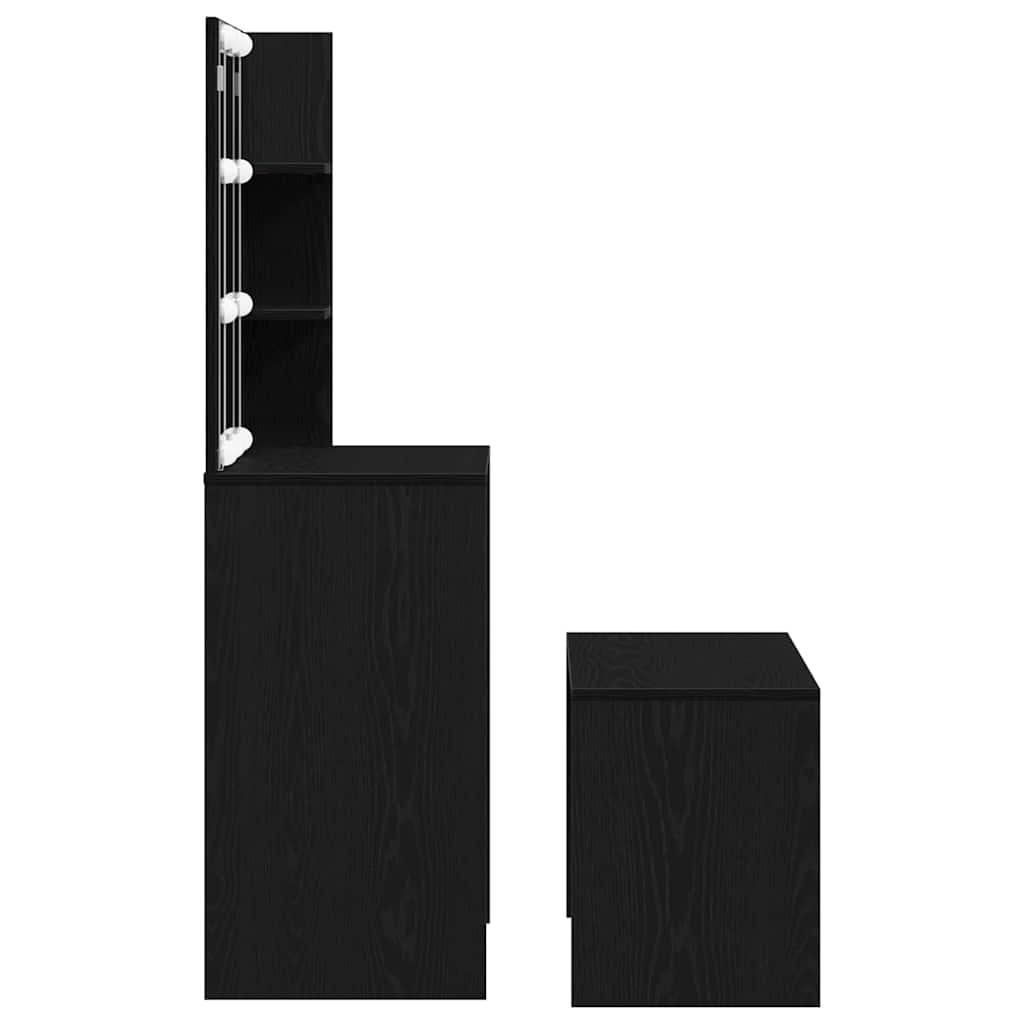 Makeupbord Sæt Sort Eg 60 X 40 X 140 Cm Konstrueret Træ - Billede 10