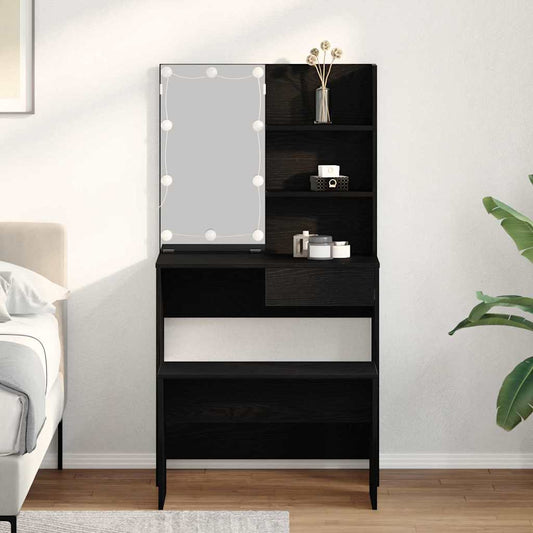 Makeupbord Sæt Sort Eg 74.5 X 40 X 141 Cm Konstrueret Træ - Hovedbillede