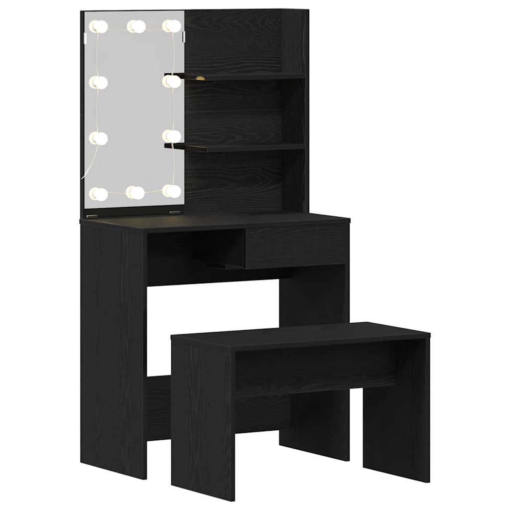 Makeupbord Sæt Sort Eg 74.5 X 40 X 141 Cm Konstrueret Træ - Billede 5