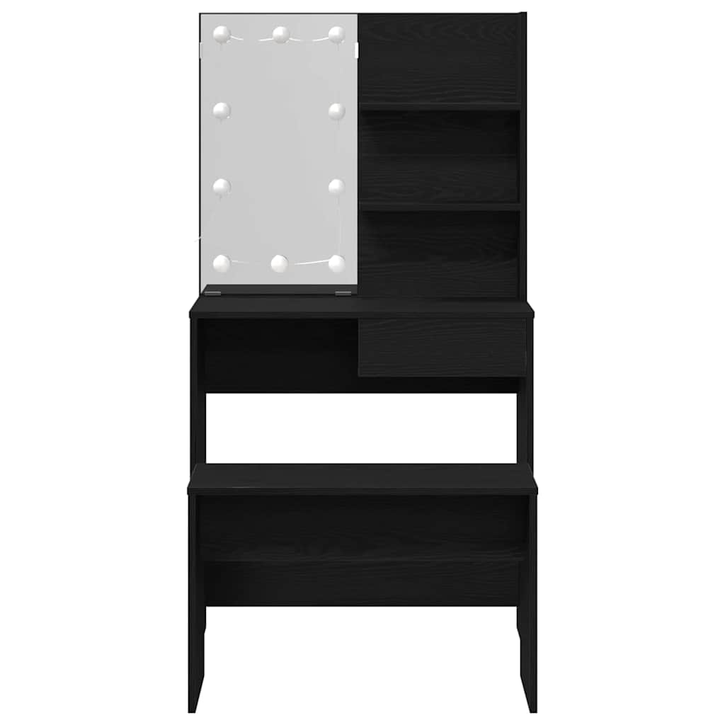 Makeupbord Sæt Sort Eg 74.5 X 40 X 141 Cm Konstrueret Træ - Billede 9