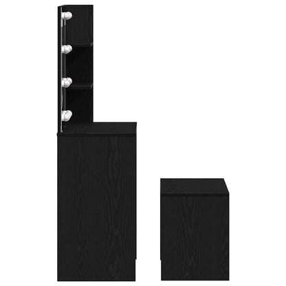 Makeupbord Sæt Sort Eg 74.5 X 40 X 141 Cm Konstrueret Træ - Billede 10