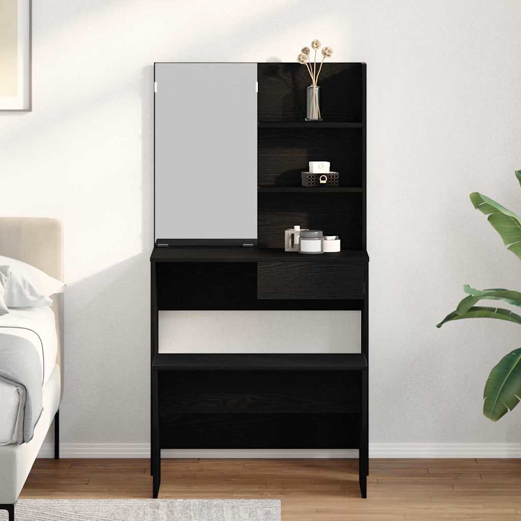 Makeupbord Sæt Sort Eg 74.5 X 40 X 141 Cm Konstrueret Træ - Billede 4