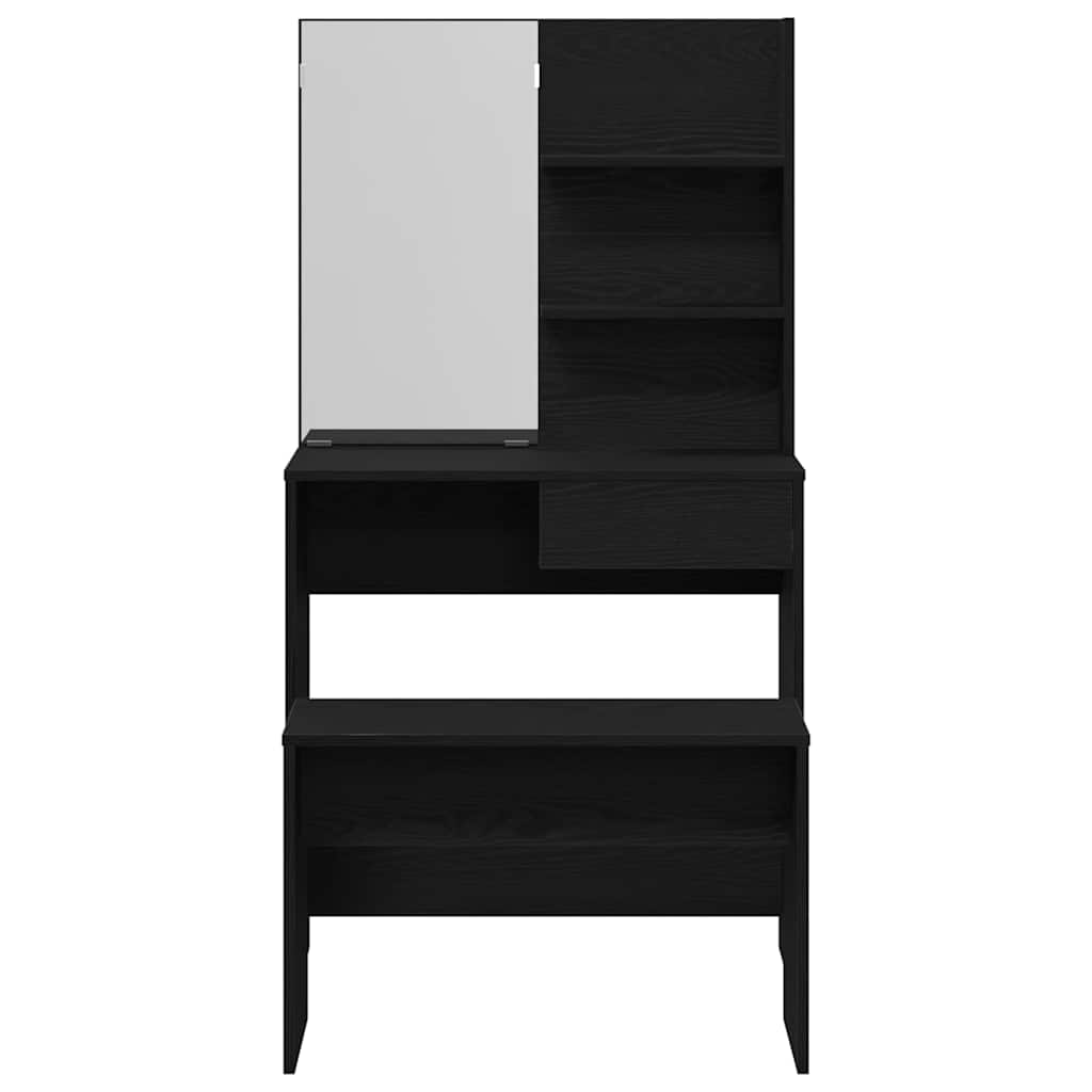 Makeupbord Sæt Sort Eg 74.5 X 40 X 141 Cm Konstrueret Træ - Billede 8
