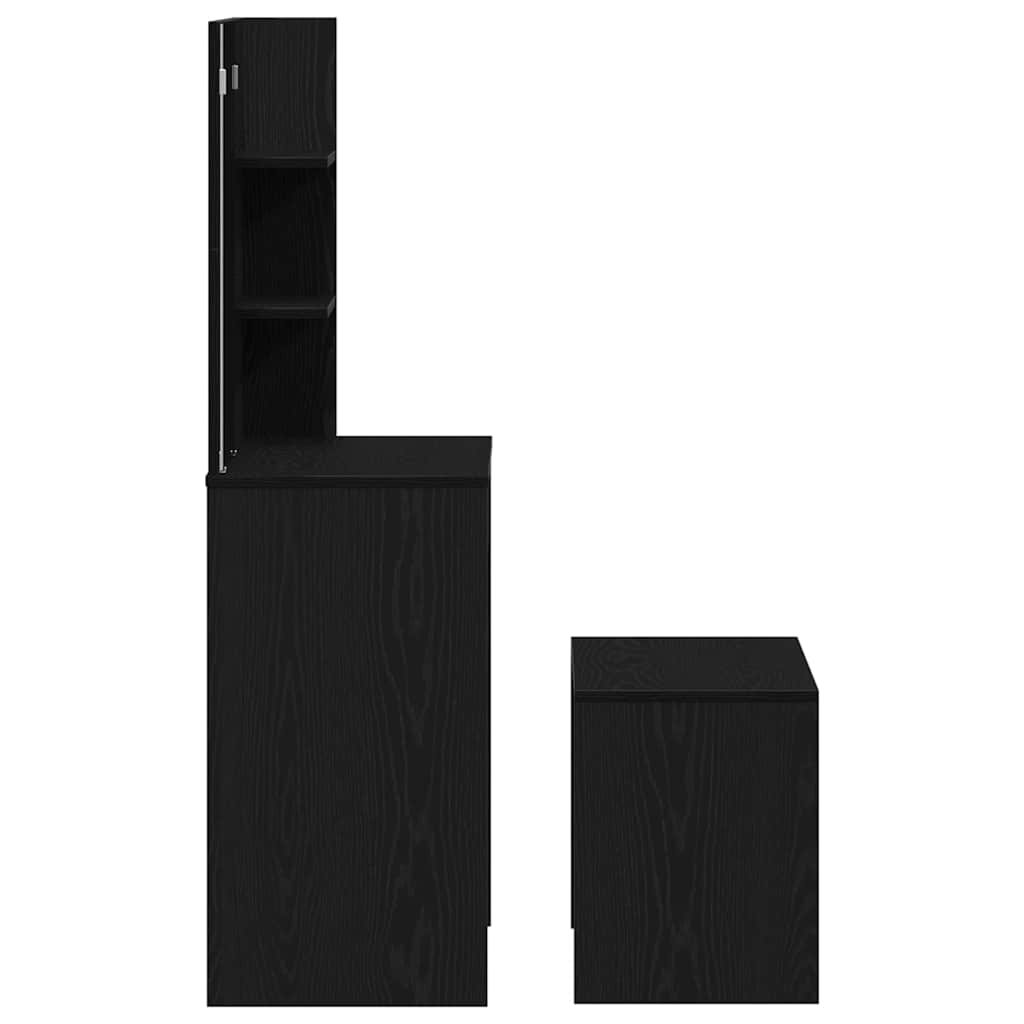 Makeupbord Sæt Sort Eg 74.5 X 40 X 141 Cm Konstrueret Træ - Billede 9