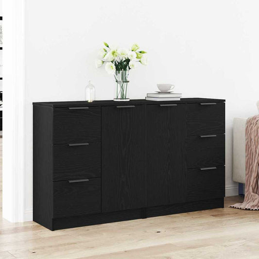 Skænk Med Skuffe Sort Eg 180 X 30 X 70 Cm Konstrueret Træ - Hovedbillede