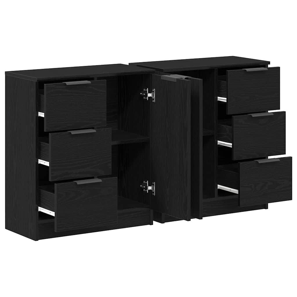 Skænk Med Skuffe Sort Eg 180 X 30 X 70 Cm Konstrueret Træ - Billede 5