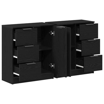 Skænk Med Skuffe Sort Eg 180 X 30 X 70 Cm Konstrueret Træ - Billede 5