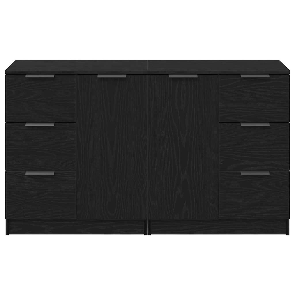 Skænk Med Skuffe Sort Eg 180 X 30 X 70 Cm Konstrueret Træ - Billede 7