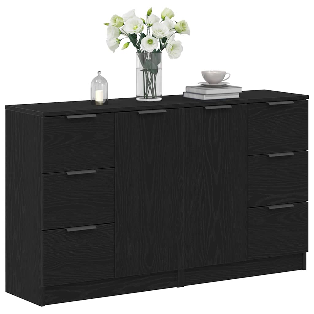 Skænk Med Skuffe Sort Eg 180 X 30 X 70 Cm Konstrueret Træ - Billede 3
