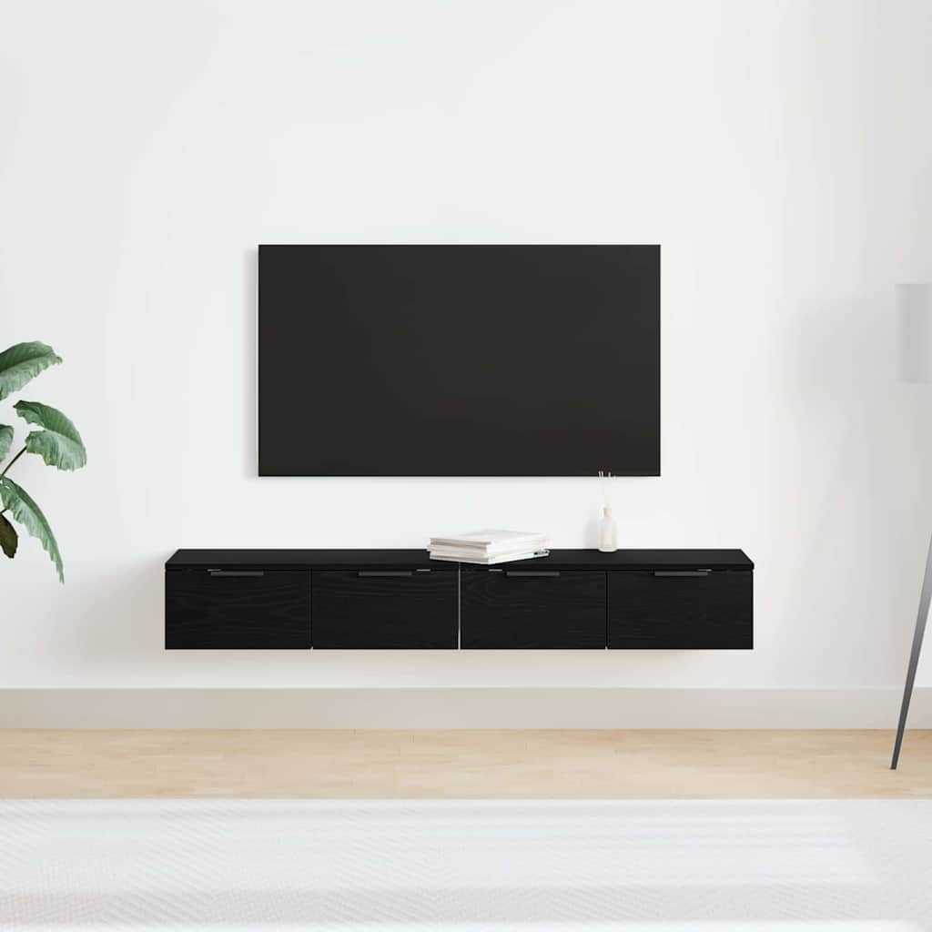Vægskab 2 Pcs Sort Eg 68 X 30 X 20 Cm Konstrueret Træ - Billede 4