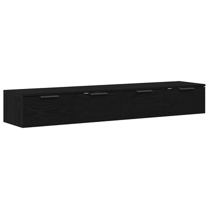 Vægskab 2 Pcs Sort Eg 68 X 30 X 20 Cm Konstrueret Træ - Billede 2