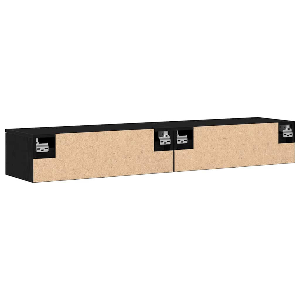 Vægskab 2 Pcs Sort Eg 68 X 30 X 20 Cm Konstrueret Træ - Billede 8