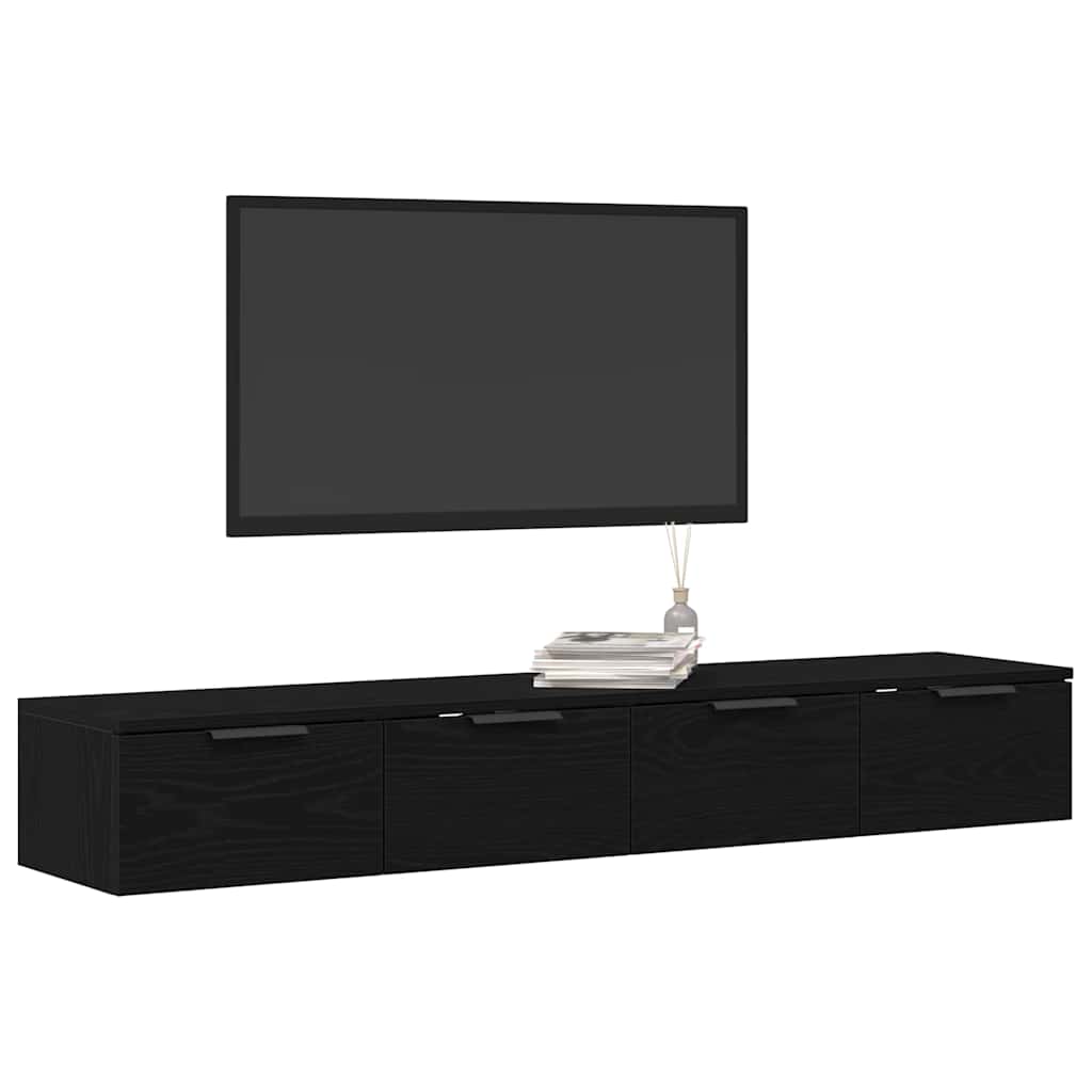 Vægskab 2 Pcs Sort Eg 68 X 30 X 20 Cm Konstrueret Træ - Billede 3