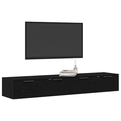 Vægskab 2 Pcs Sort Eg 68 X 30 X 20 Cm Konstrueret Træ - Billede 3