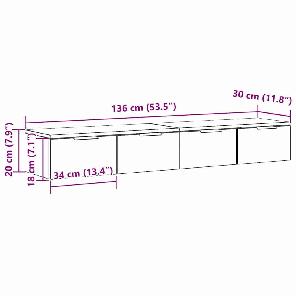 Vægskab 2 Pcs Sort Eg 68 X 30 X 20 Cm Konstrueret Træ - Billede 12