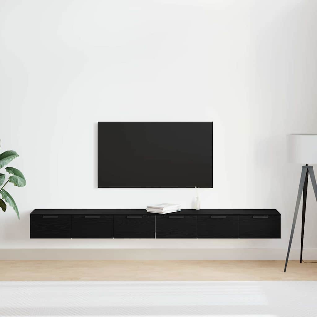 Vægskab 2 Pcs Sort Eg 102 X 30 X 20 Cm Konstrueret Træ - Billede 4