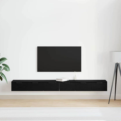 Vægskab 2 Pcs Sort Eg 102 X 30 X 20 Cm Konstrueret Træ - Billede 4