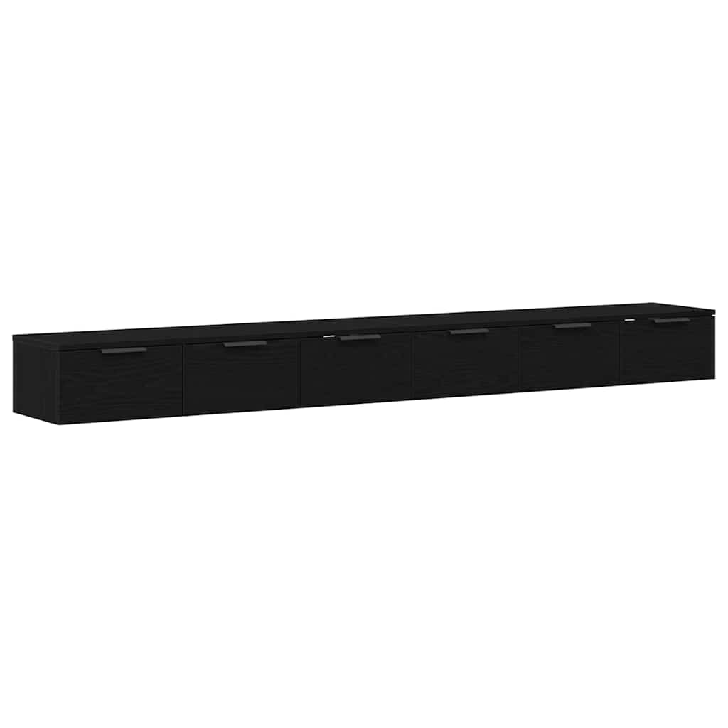 Vægskab 2 Pcs Sort Eg 102 X 30 X 20 Cm Konstrueret Træ - Billede 2
