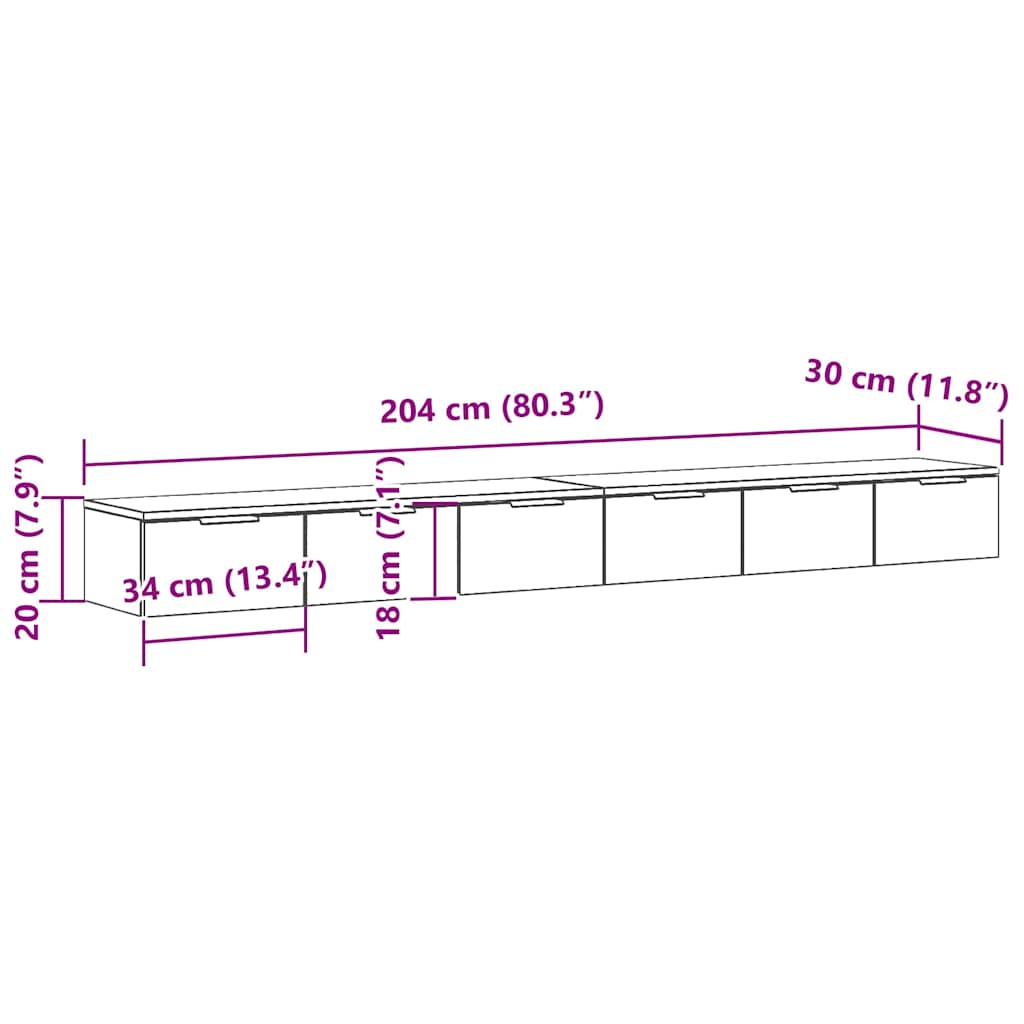 Vægskab 2 Pcs Sort Eg 102 X 30 X 20 Cm Konstrueret Træ - Billede 12