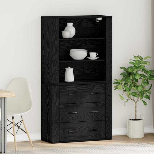 Højskab Med Skuffe Sort Eg 80 X 33 X 150 Cm Konstrueret Træ - Hovedbillede
