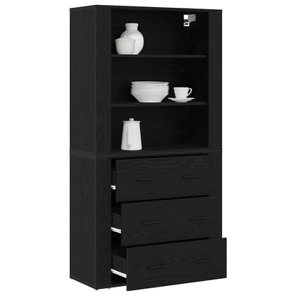 Højskab Med Skuffe Sort Eg 80 X 33 X 150 Cm Konstrueret Træ - Billede 3
