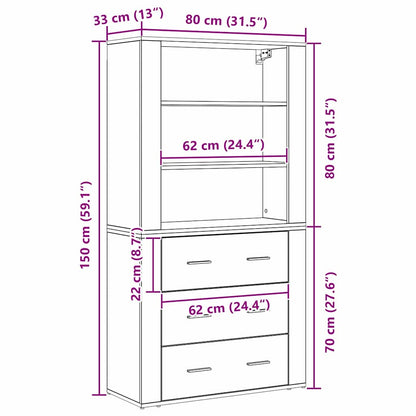 Højskab Med Skuffe Sort Eg 80 X 33 X 150 Cm Konstrueret Træ - Billede 13