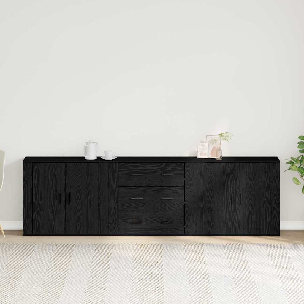 Skab Med Skuffe Sort Eg 240 X 33 X 70 Cm Konstrueret Træ - Billede 4
