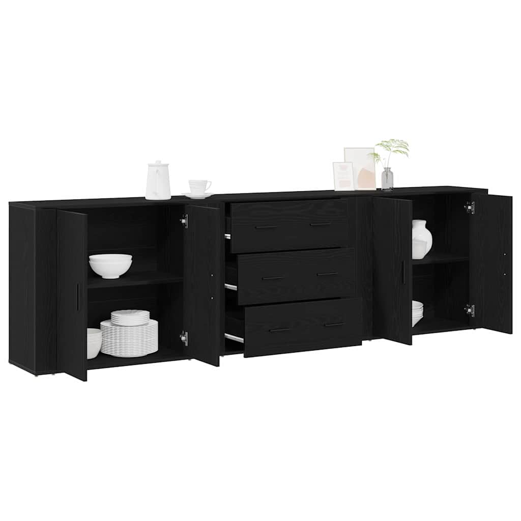 Skab Med Skuffe Sort Eg 240 X 33 X 70 Cm Konstrueret Træ - Billede 3