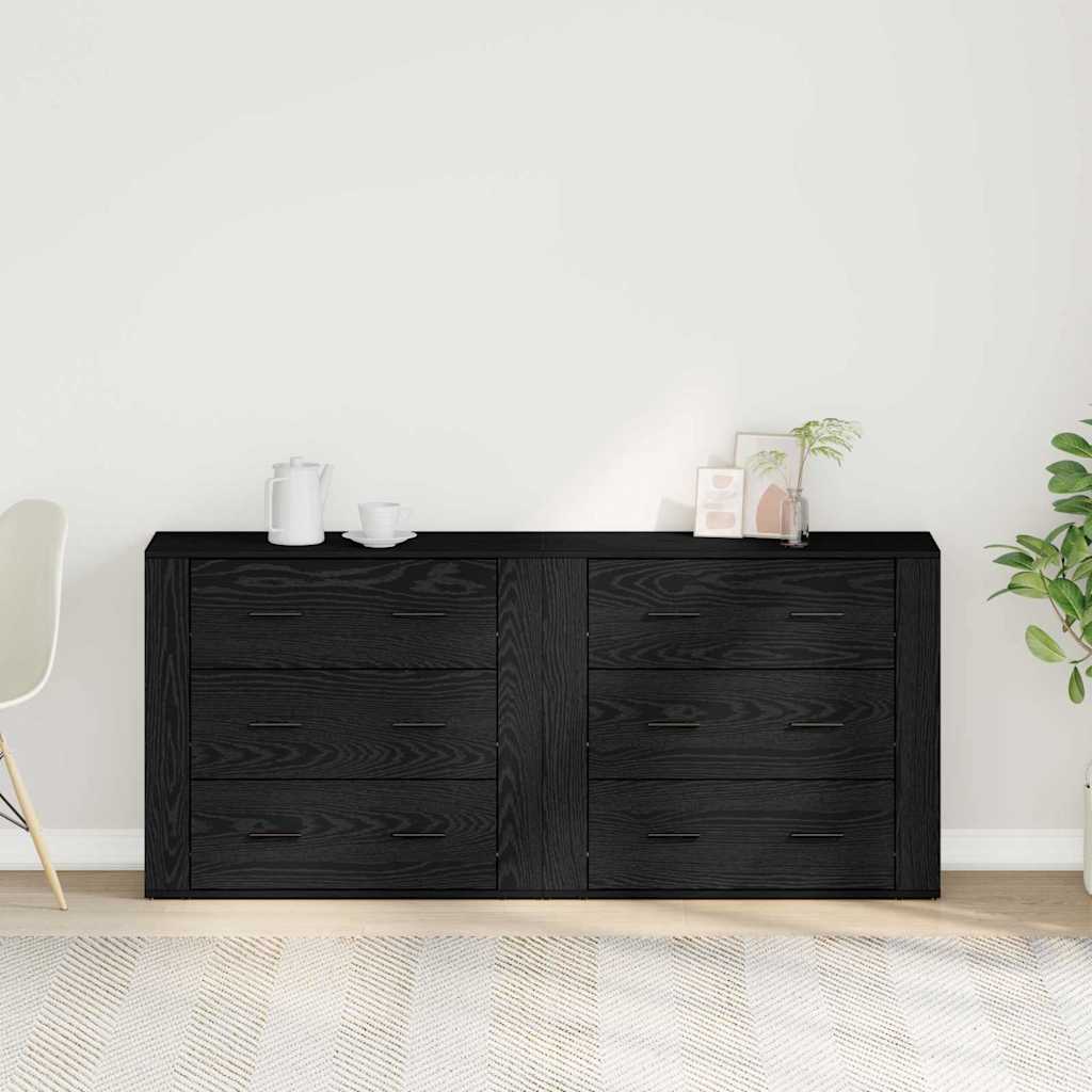 Skænk Med Skuffe Sort Eg 160 X 33 X 70 Cm Konstrueret Træ - Billede 4
