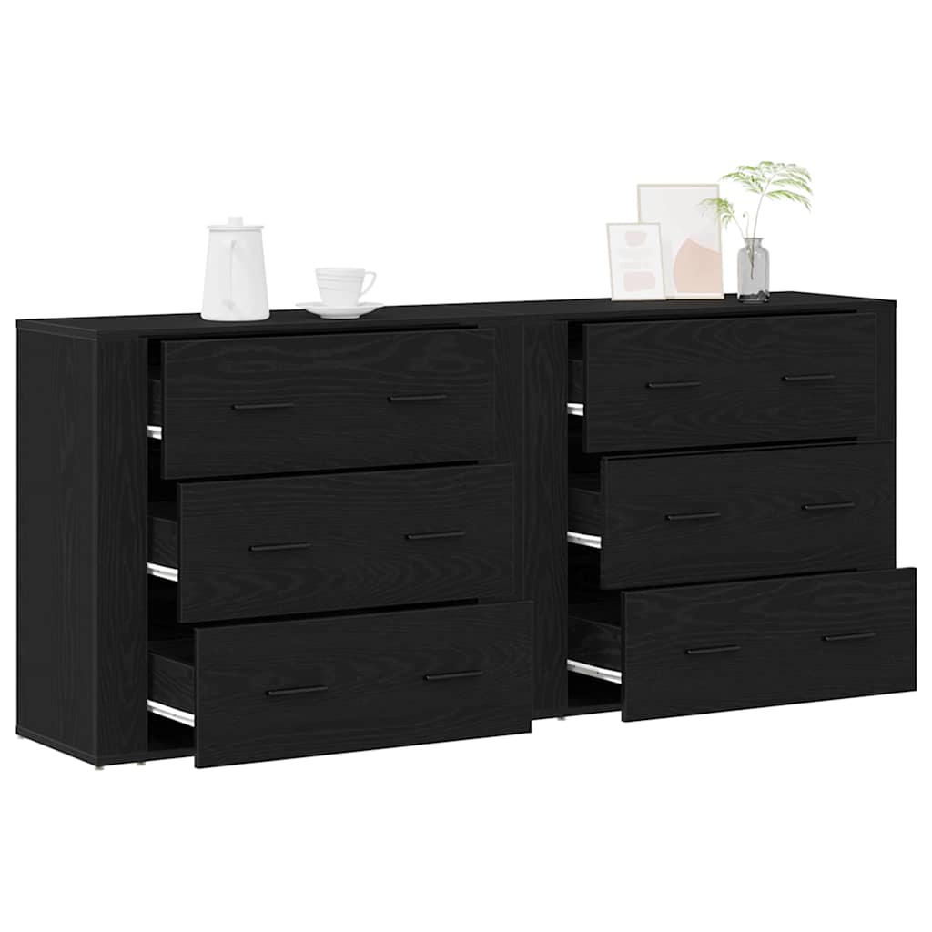 Skænk Med Skuffe Sort Eg 160 X 33 X 70 Cm Konstrueret Træ - Billede 3
