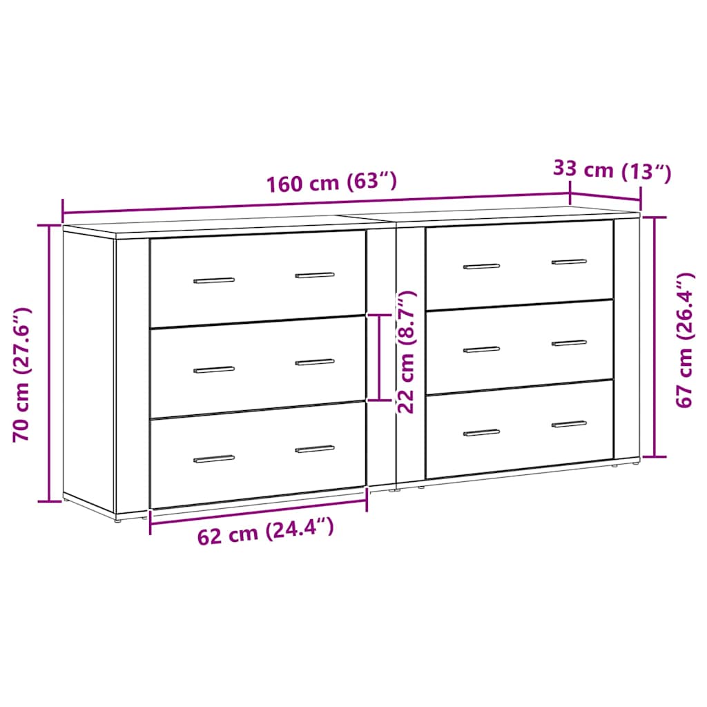 Skænk Med Skuffe Sort Eg 160 X 33 X 70 Cm Konstrueret Træ - Billede 10