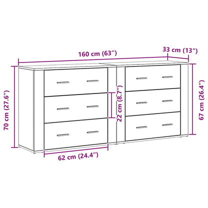 Skænk Med Skuffe Sort Eg 160 X 33 X 70 Cm Konstrueret Træ - Billede 10