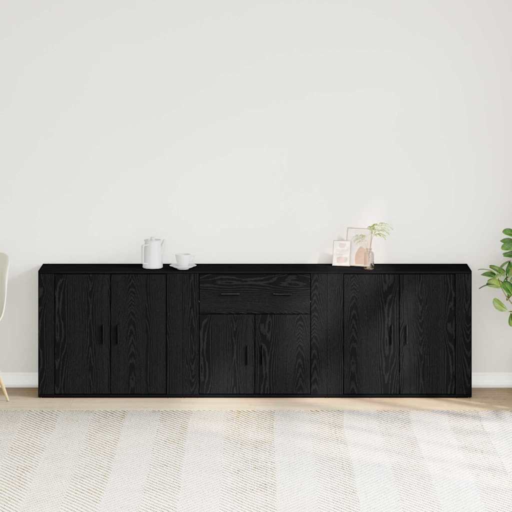 Sideboard Med Skuffe Sort Eg 240 X 33 X 70 Cm Konstrueret Træ - Billede 4