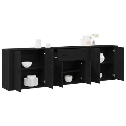 Sideboard Med Skuffe Sort Eg 240 X 33 X 70 Cm Konstrueret Træ - Billede 3