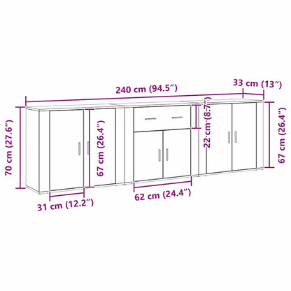 Sideboard Med Skuffe Sort Eg 240 X 33 X 70 Cm Konstrueret Træ - Billede 13