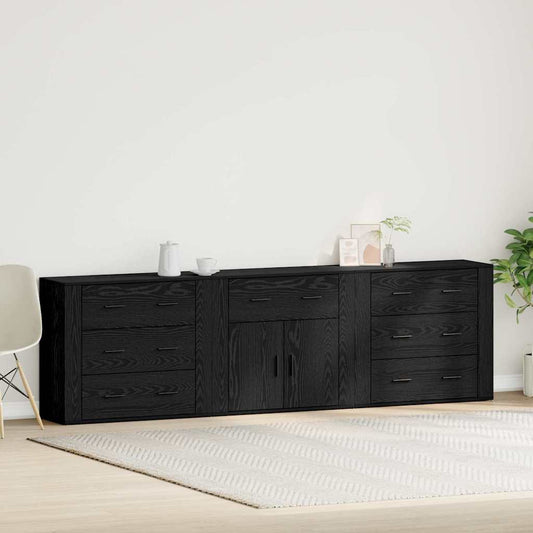 Sideboard Med Skuffe Sort Eg 240 X 33 X 70 Cm Konstrueret Træ - Hovedbillede