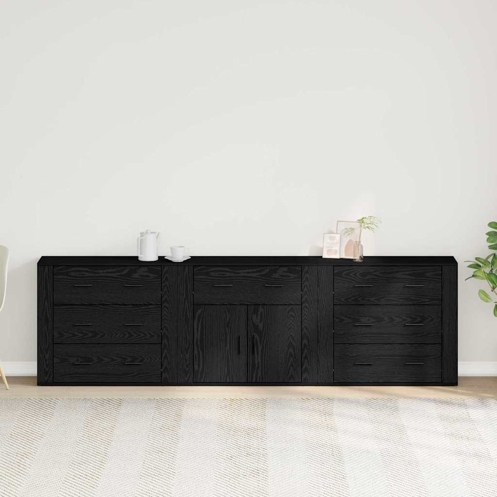 Sideboard Med Skuffe Sort Eg 240 X 33 X 70 Cm Konstrueret Træ - Billede 4