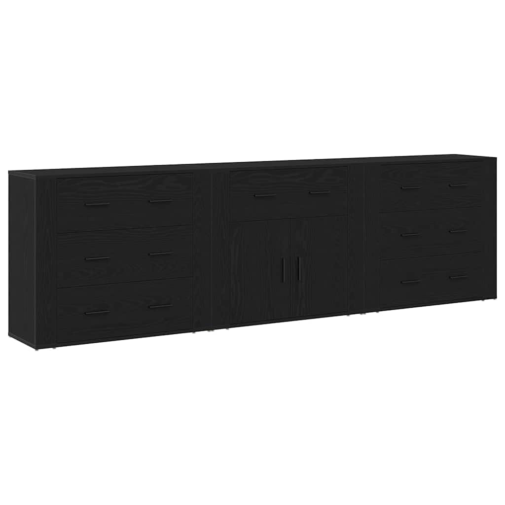 Sideboard Med Skuffe Sort Eg 240 X 33 X 70 Cm Konstrueret Træ - Billede 2