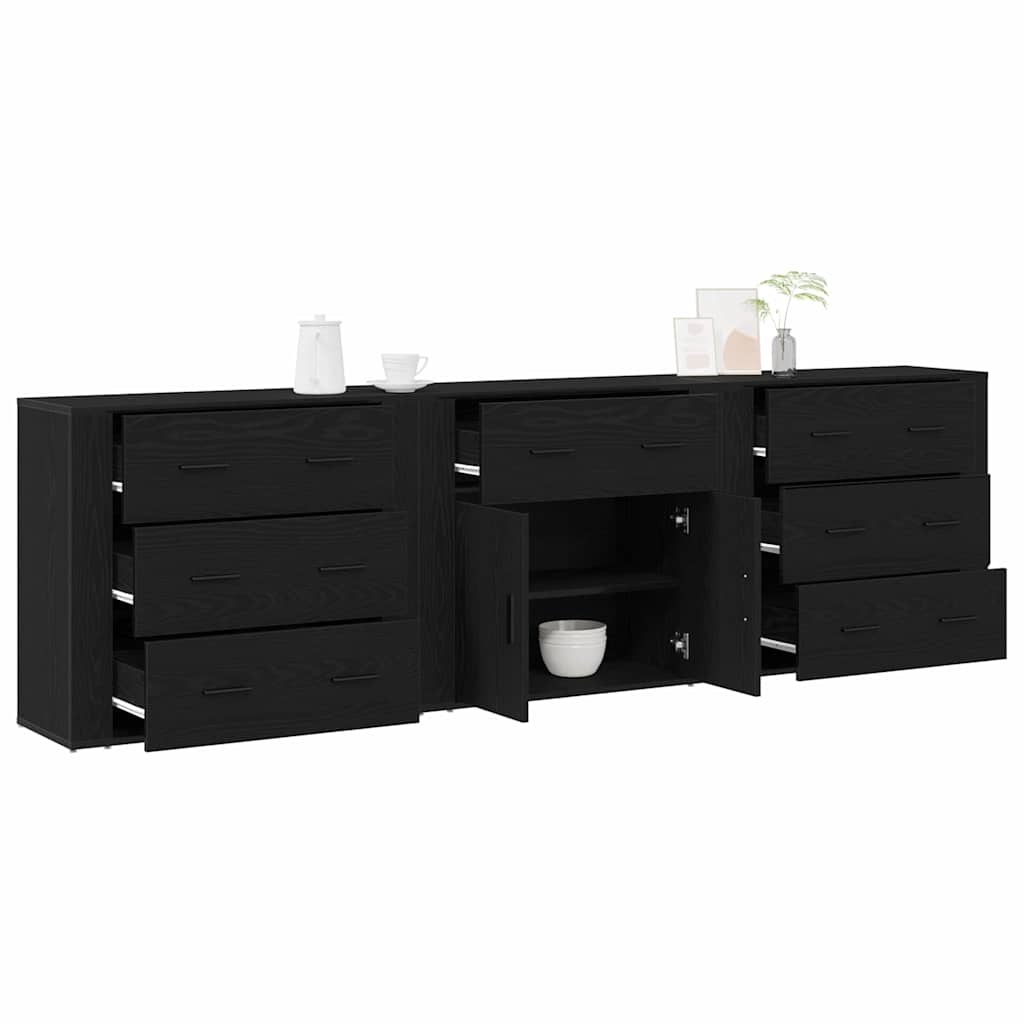 Sideboard Med Skuffe Sort Eg 240 X 33 X 70 Cm Konstrueret Træ - Billede 3