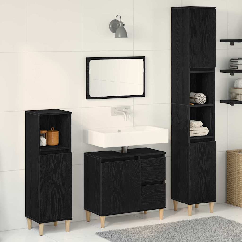 Badeværelsesmøbel Sæt Med Skuffe 3 Pcs Sort 30 X 30 X 180 Cm - Hovedbillede