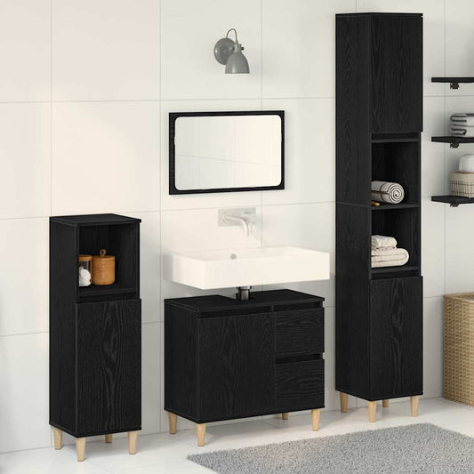 Badeværelsesmøbel Sæt Med Skuffe 3 Pcs Sort 30 X 30 X 180 Cm - Hovedbillede