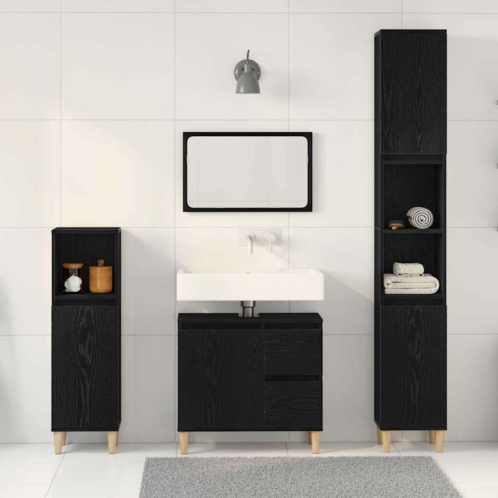 Badeværelsesmøbel Sæt Med Skuffe 3 Pcs Sort 30 X 30 X 180 Cm - Billede 4