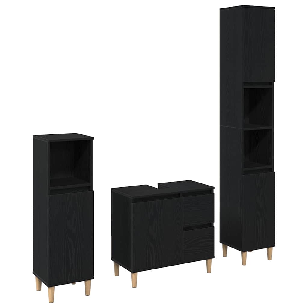 Badeværelsesmøbel Sæt Med Skuffe 3 Pcs Sort 30 X 30 X 180 Cm - Billede 2