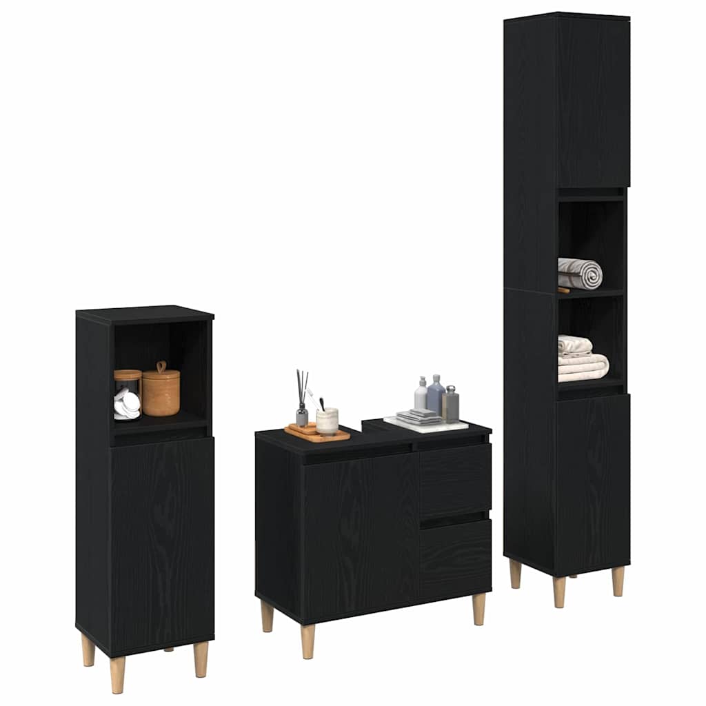 Badeværelsesmøbel Sæt Med Skuffe 3 Pcs Sort 30 X 30 X 180 Cm - Billede 3