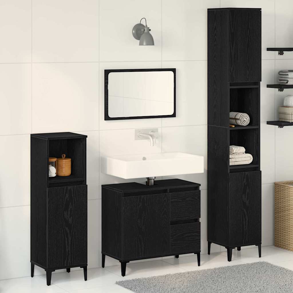 Badeværelsesmøbel Sæt Med Skuffe 3 Pcs Sort 30 X 30 X 180 Cm - Hovedbillede