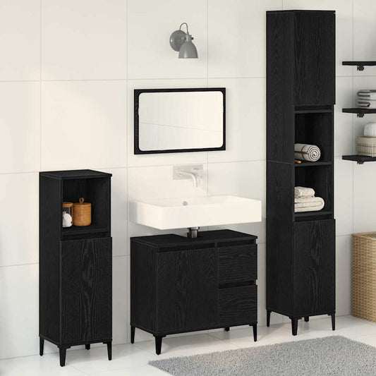 Badeværelsesmøbel Sæt Med Skuffe 3 Pcs Sort 30 X 30 X 180 Cm - Hovedbillede
