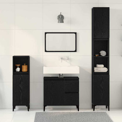 Badeværelsesmøbel Sæt Med Skuffe 3 Pcs Sort 30 X 30 X 180 Cm - Billede 4