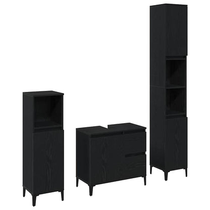 Badeværelsesmøbel Sæt Med Skuffe 3 Pcs Sort 30 X 30 X 180 Cm - Billede 2