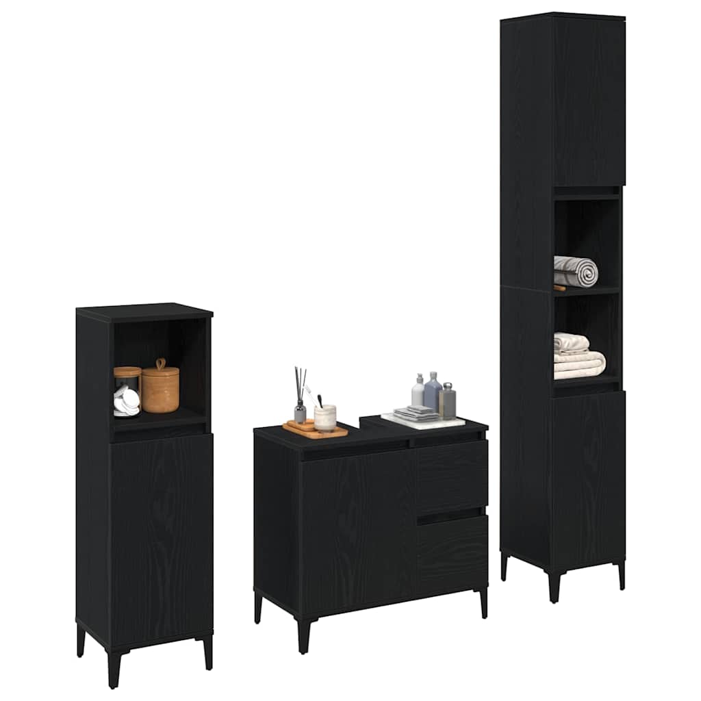 Badeværelsesmøbel Sæt Med Skuffe 3 Pcs Sort 30 X 30 X 180 Cm - Billede 3