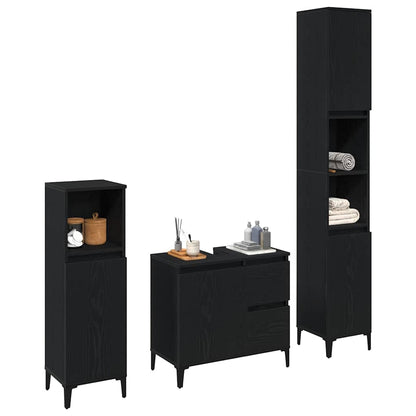 Badeværelsesmøbel Sæt Med Skuffe 3 Pcs Sort 30 X 30 X 180 Cm - Billede 3